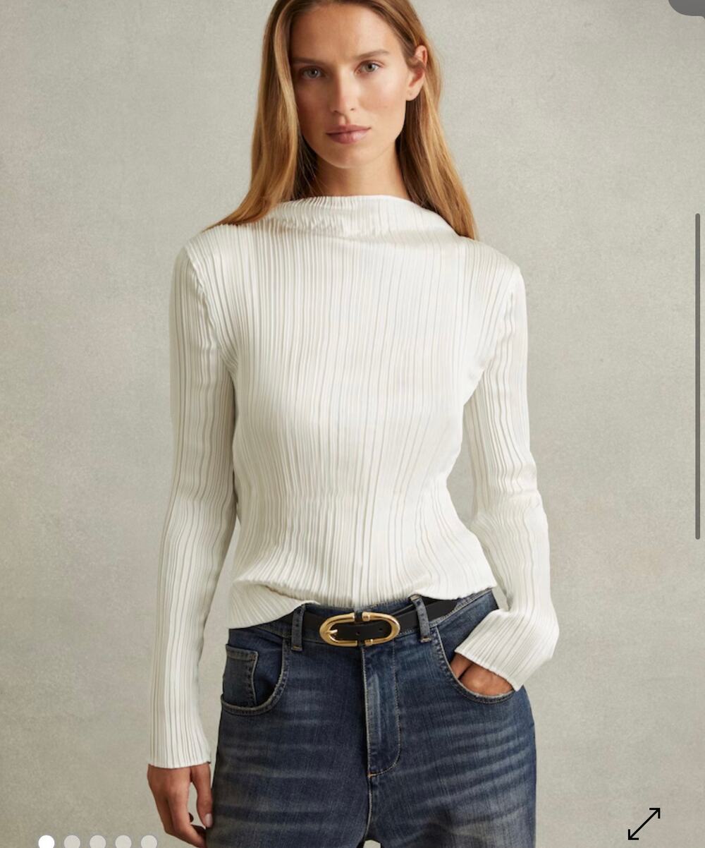 Reiss Ember Hight Neck Plisse Top in Ivory Size 10 NWT